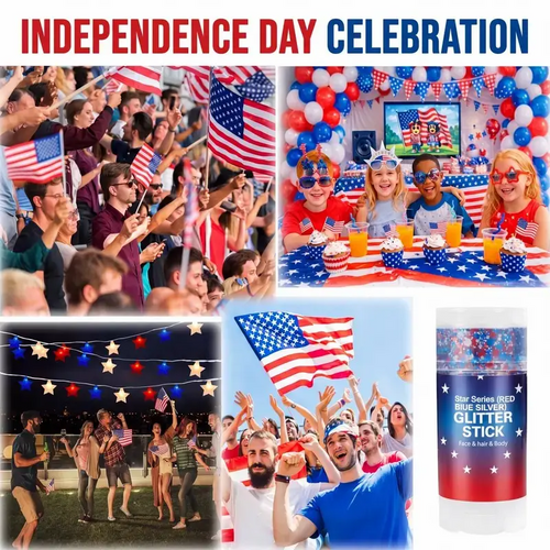 4th of July Glitter Stick | Red, White & Blue Body & Hair Sparkle for Independence Day Party, Festival & Fun Holiday Look